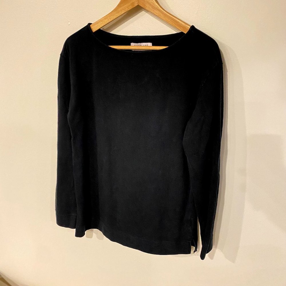 Everlane Heavyweight Long Sleeve Boat Neck Top - Large, Black